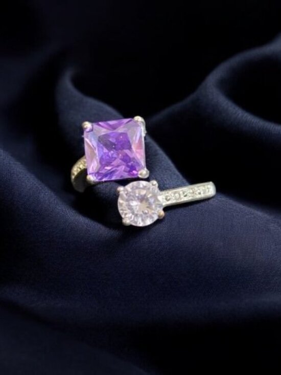 Avon Jewelry - Vintage AVON NVC Silvertone Amethyst Gemstone Rhinestone Ring Size 7.5 Adjustabl